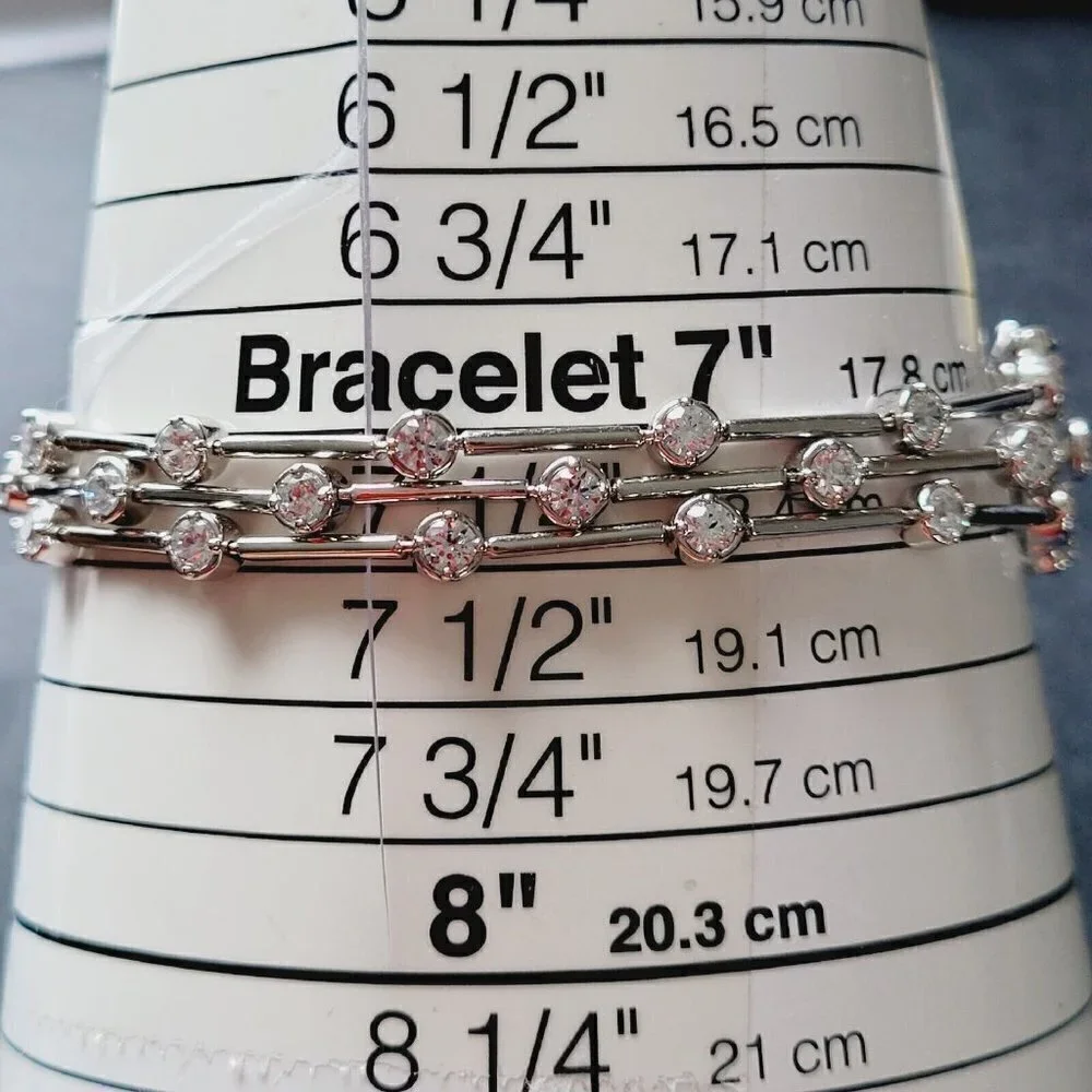 SW925CZ Sterling Silver Triple Strand Bracelet Cubic Zirconia Dbl Safety Clasp